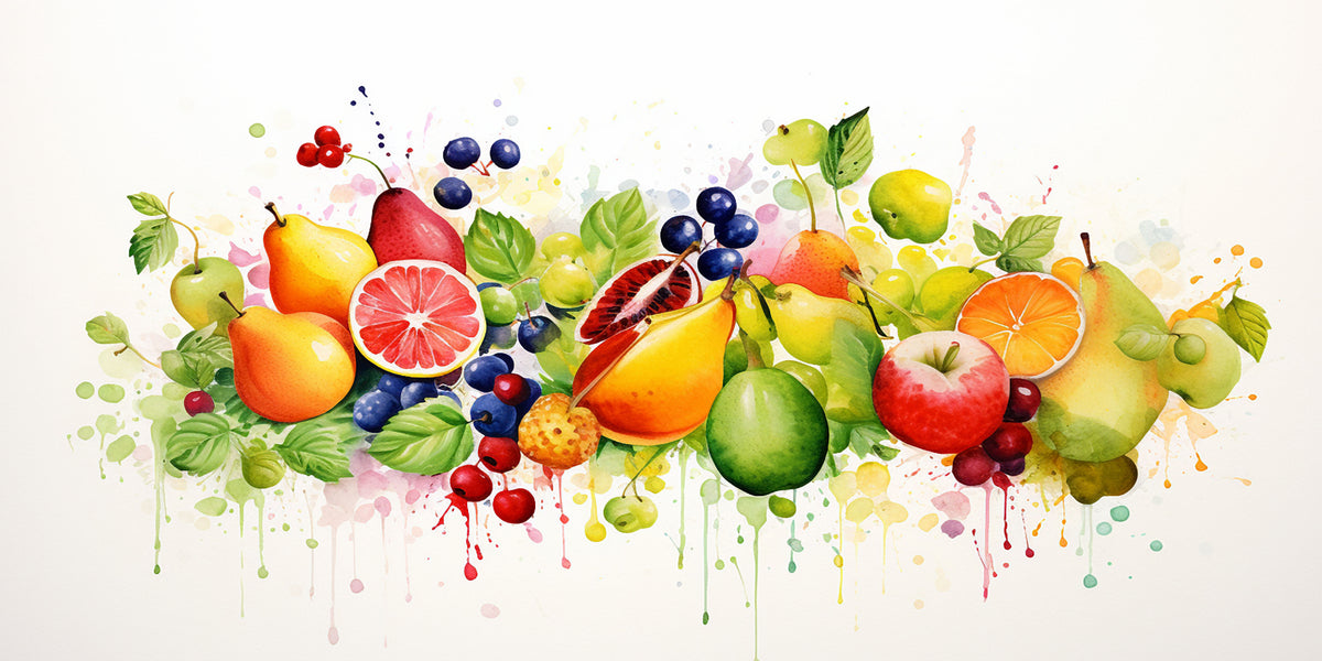 Fresh Harvest Fruit Watercolor Wall Art Canvas Office Home Room Framed 120x60cm