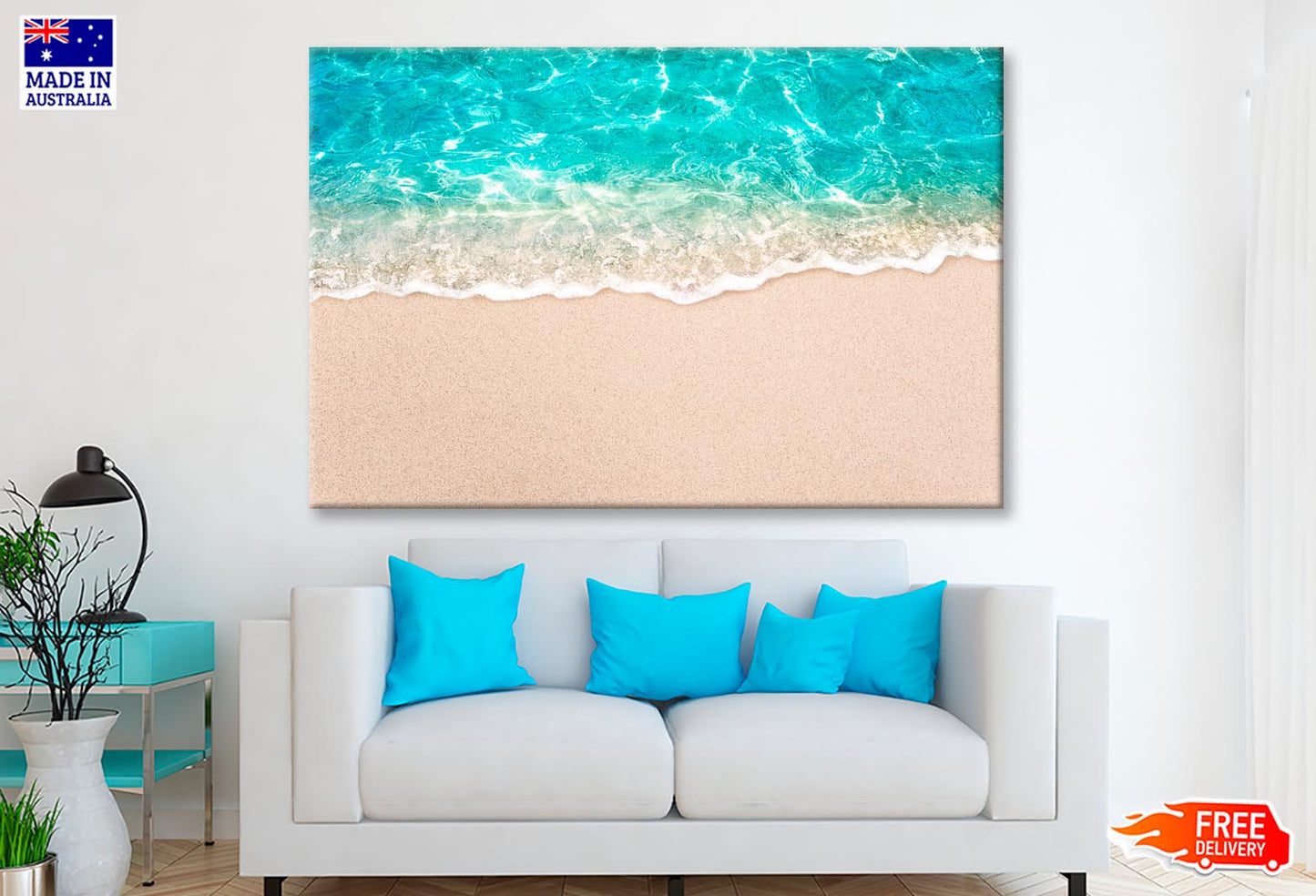 Soft Blue Ocean Wave or Clear Sea on Clean Sandy Beach Wall Art Decor 100% Australian Made