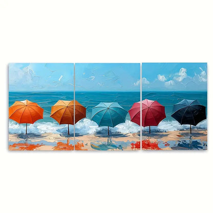 3pcs Colorful Beach Umbrella Summer Metal Print Ready to Hang Art