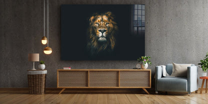 Lion on Dark Closeup UV Direct Aluminum Print Australian Made Quality