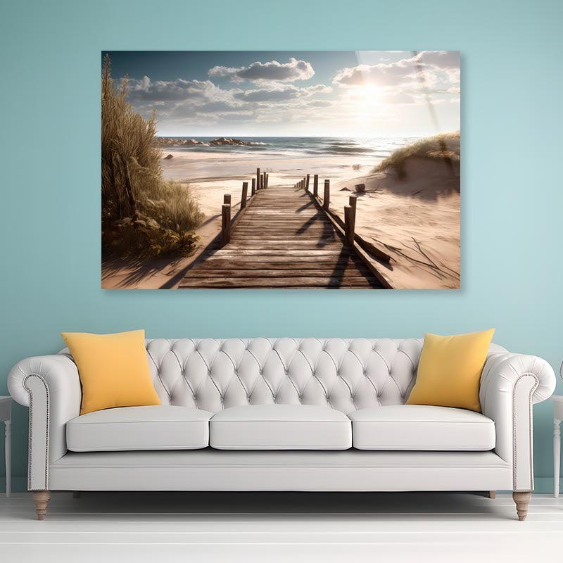 Wooden Pier on Ocean or Sea  Acrylic Glass Print Tempered Glass Wall Art 100% Made in Australia Ready to Hang