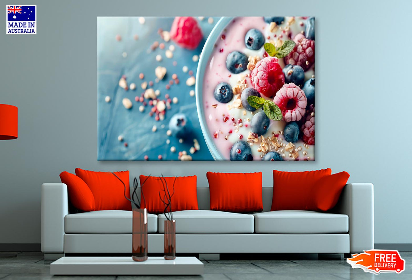 Close Up of Healthy Yogurt and Fruit Wall Art Decor 100% Australian Made