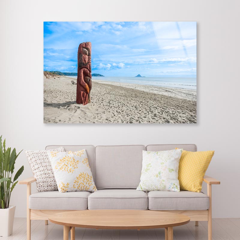 Driftwood Totem on Dunes at Ohope, Bay Off Plenty, New Zealand Acrylic Glass Print Tempered Glass Wall Art 100% Made in Australia Ready to Hang