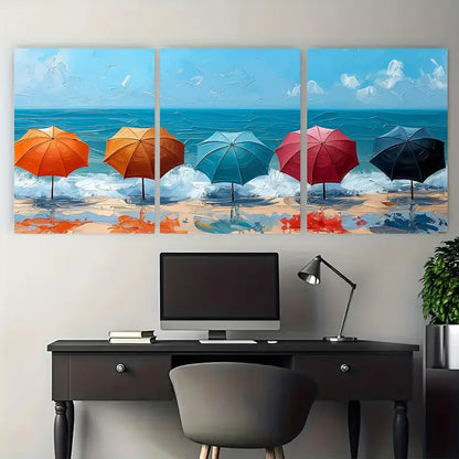 3pcs Colorful Beach Umbrella Summer Metal Print Ready to Hang Art