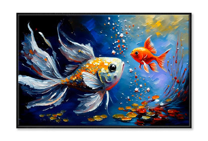 Gold Fish Oil Painting Limited Edition High Quality Print Canvas Box Framed Black