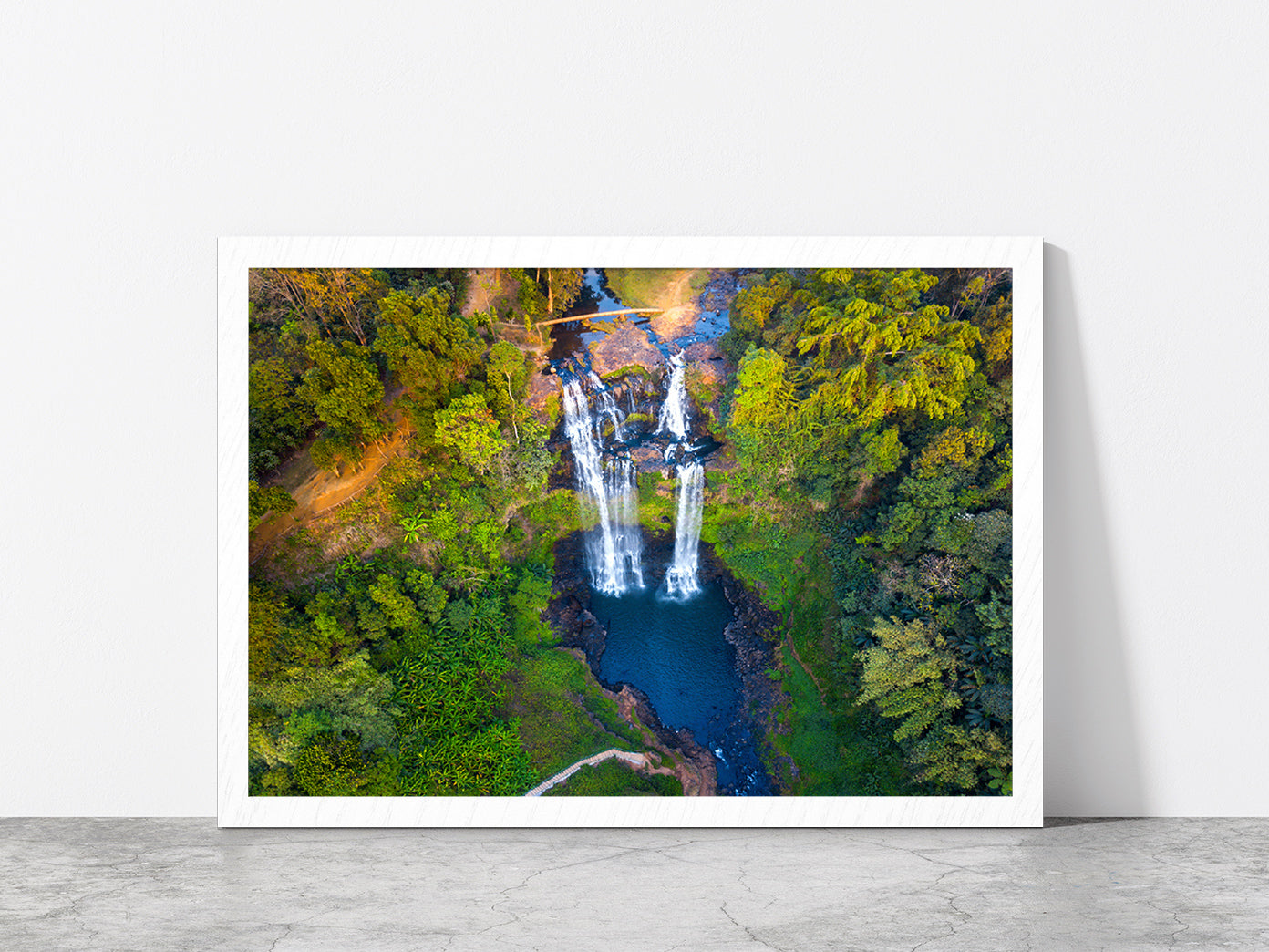 Gneuang Waterfall In Deep Forest Glass Framed Wall Art, Ready to Hang Quality Print Without White Border White