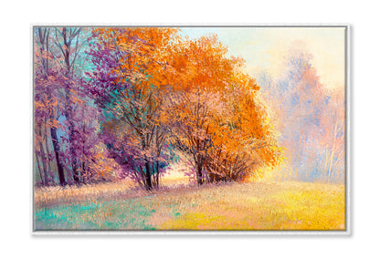 Autumn Forest With Orange Leaves Trees Oil Painting Wall Art Limited Edition High Quality Print Canvas Box Framed White