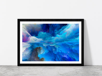 Blue Mixed Abstract Cloud Glass Framed Wall Art, Ready to Hang Quality Print With White Border Black