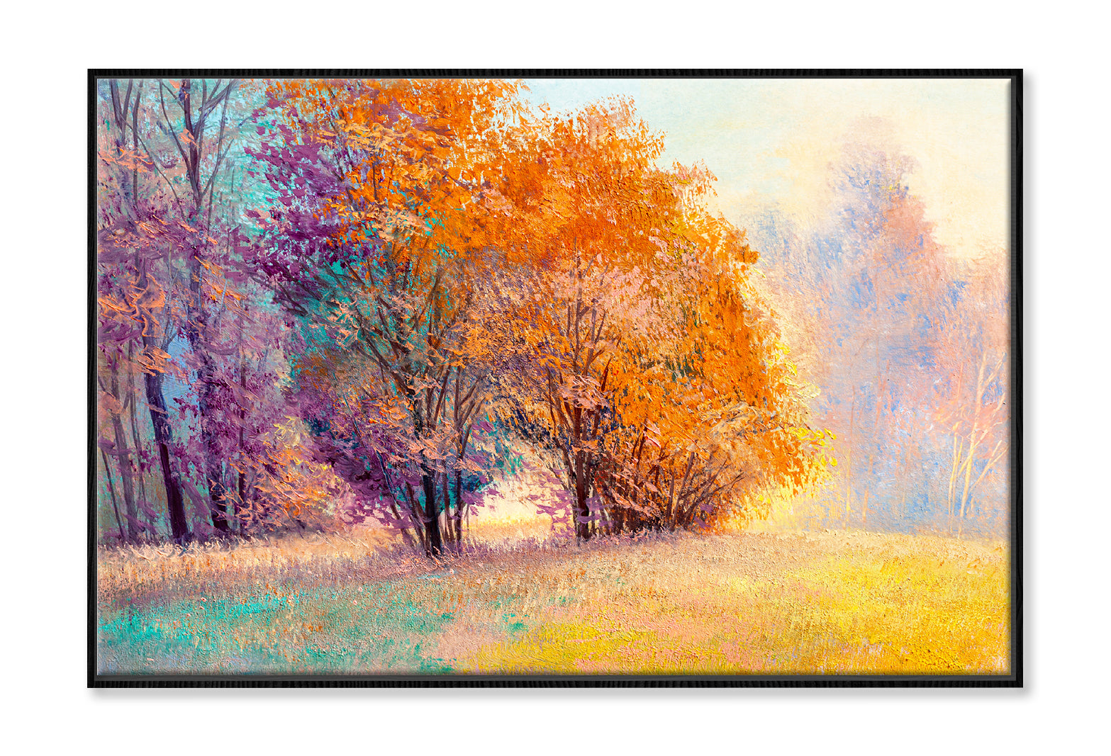 Autumn Forest With Orange Leaves Trees Oil Painting Wall Art Limited Edition High Quality Print Canvas Box Framed Black