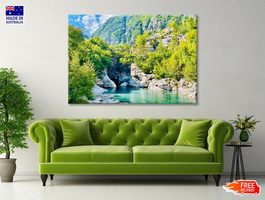 A River Surrounded By Trees and Rocks Print 100% Australian Made