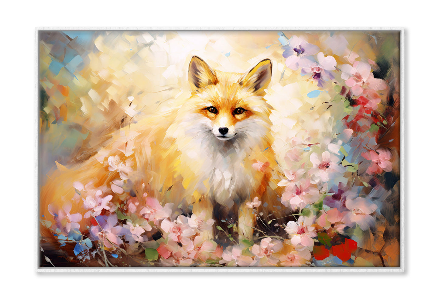 Fox in Blossom Flowers Abstract Oil Painting Wall Art Limited Edition High Quality Print Canvas Box Framed White