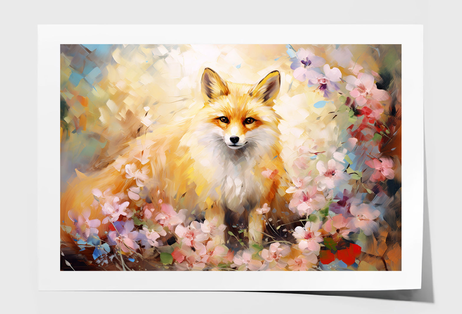 Fox in Blossom Flowers Abstract Oil Painting Wall Art Limited Edition High Quality Print Unframed Roll Canvas None