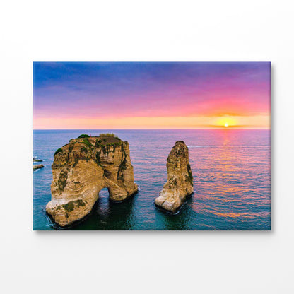 Bella Home Sunset & Pigeons Rock in Beirut Print Canvas Ready to hang