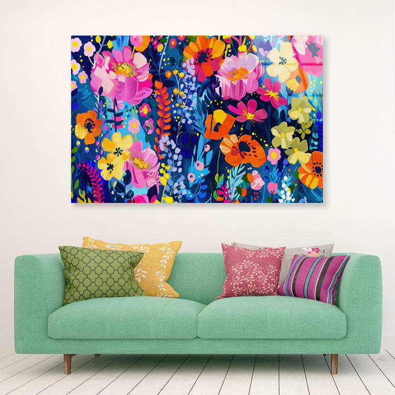 Colorful and Abstract Design with a Flower Acrylic Glass Print Tempered Glass Wall Art 100% Made in Australia Ready to Hang