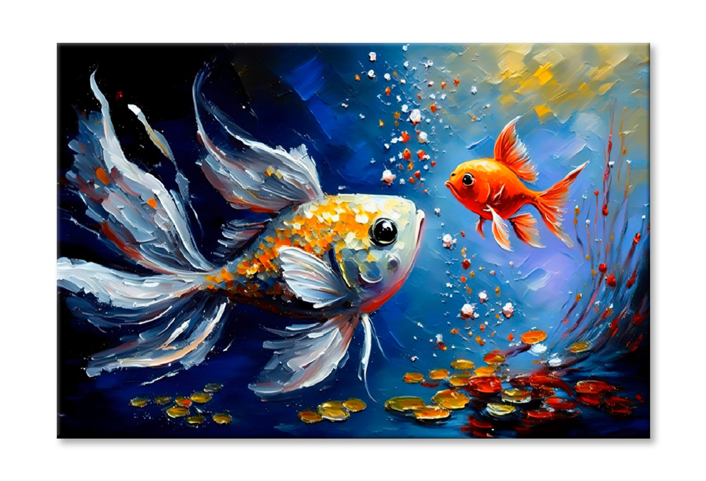 Gold Fish Oil Painting Limited Edition High Quality Print Stretched Canvas None