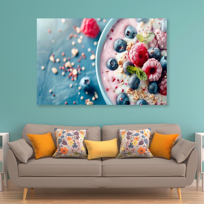 Close Up of Healthy Yogurt and Fruit  Acrylic Glass Print Tempered Glass Wall Art 100% Made in Australia Ready to Hang