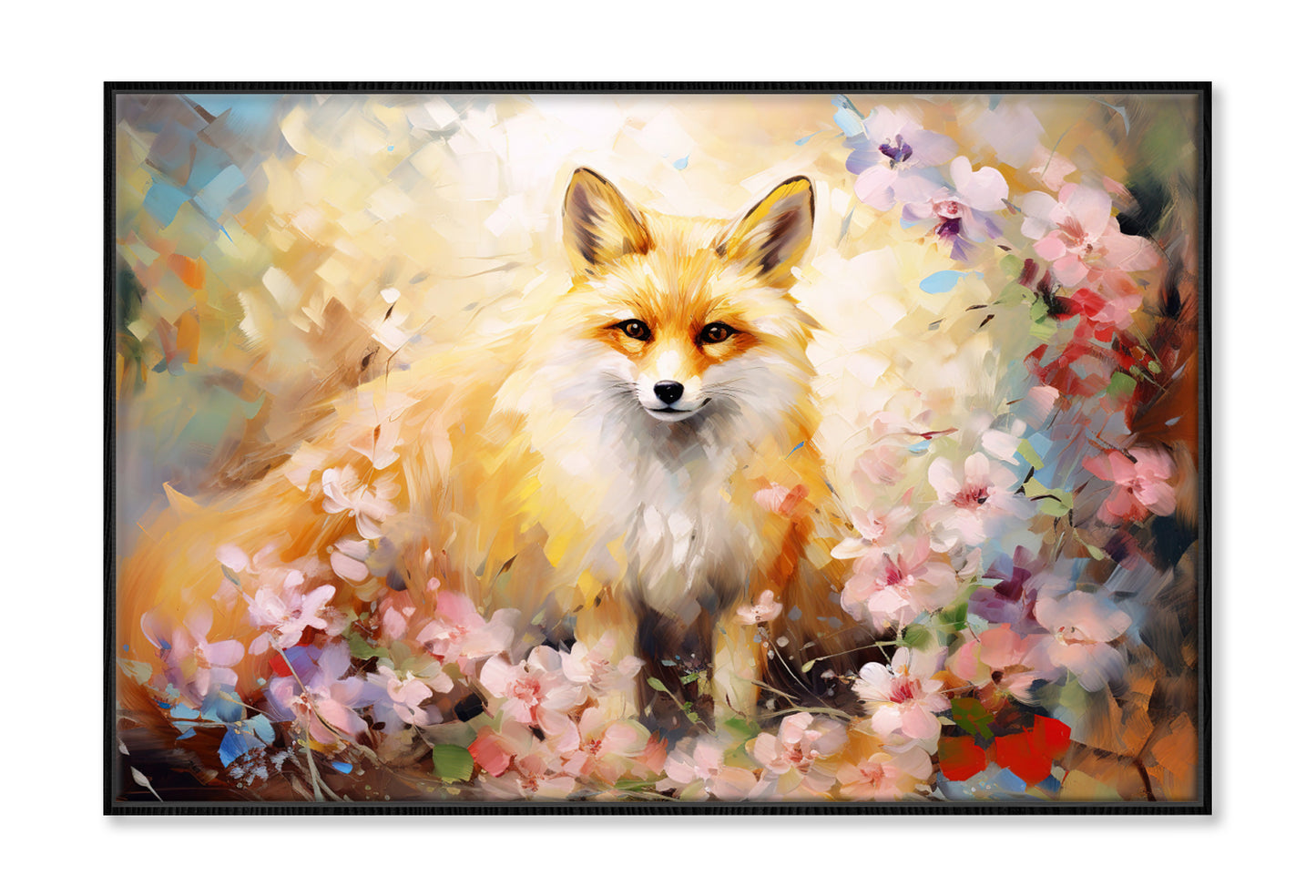 Fox in Blossom Flowers Abstract Oil Painting Wall Art Limited Edition High Quality Print Canvas Box Framed Black