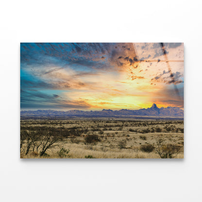 Desert Grassland with a Sunset & Mountains Acrylic Glass Print Tempered Glass Wall Art 100% Made in Australia Ready to Hang