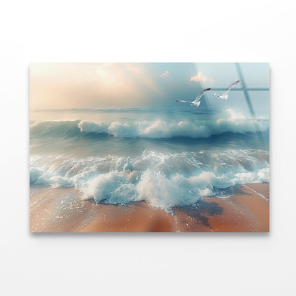 Birds Flying Over a Beach Acrylic Glass Print Tempered Glass Wall Art 100% Made in Australia Ready to Hang