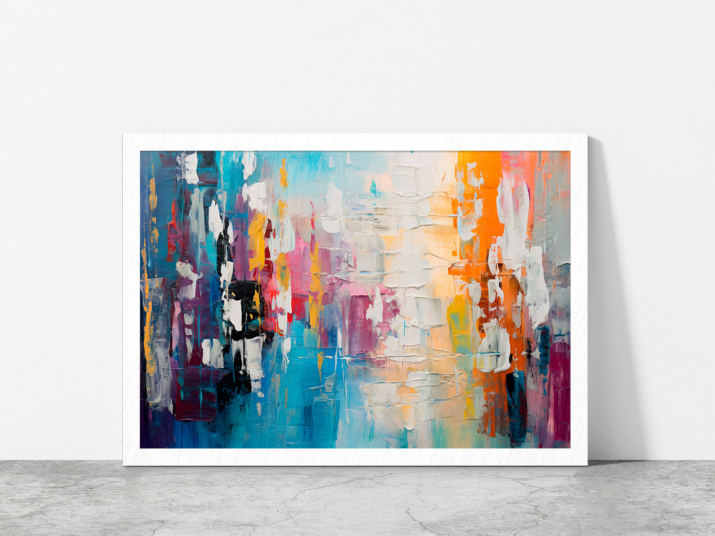 Abstract Colorful Chaotic Blend Of Acrylic Glass Framed Wall Art, Ready to Hang Quality Print Without White Border White