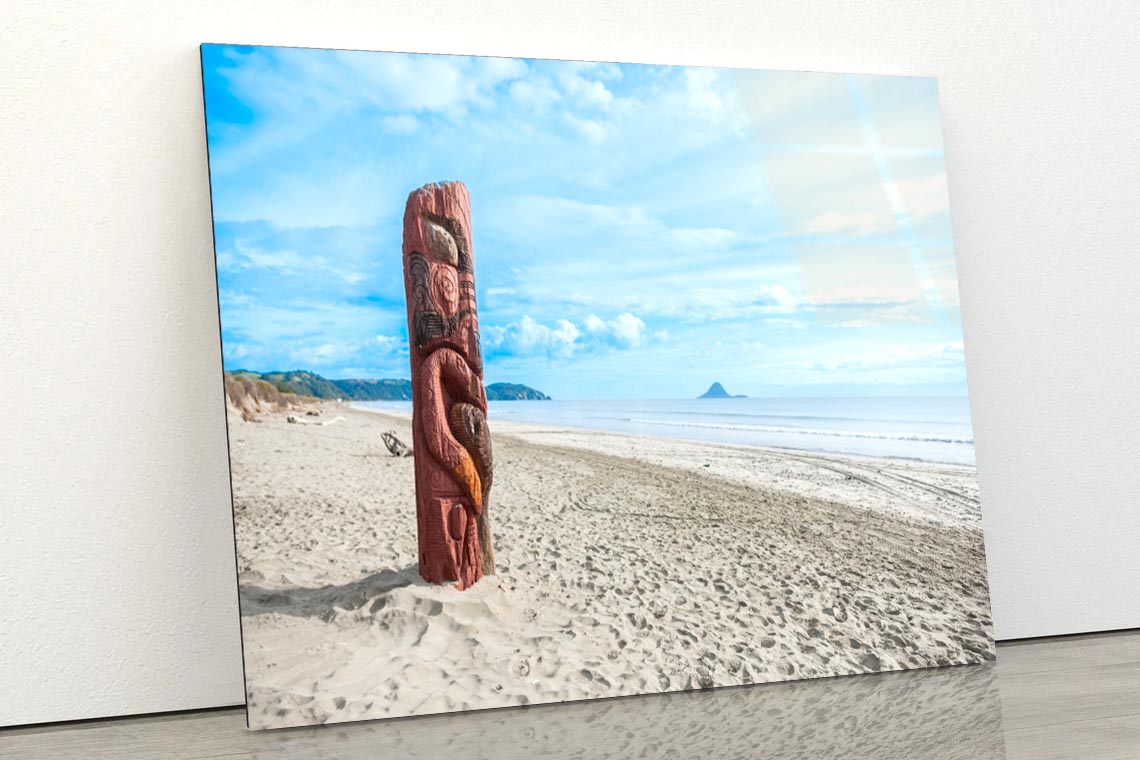 Driftwood Totem on Dunes at Ohope, Bay Off Plenty, New Zealand Acrylic Glass Print Tempered Glass Wall Art 100% Made in Australia Ready to Hang