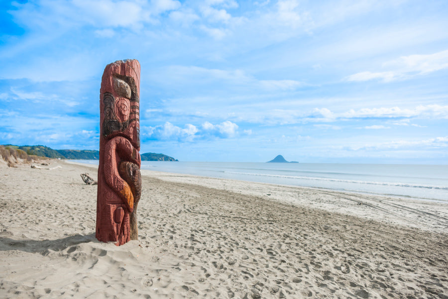 Driftwood Totem on Dunes at Ohope, Bay Off Plenty, New Zealand Acrylic Glass Print Tempered Glass Wall Art 100% Made in Australia Ready to Hang