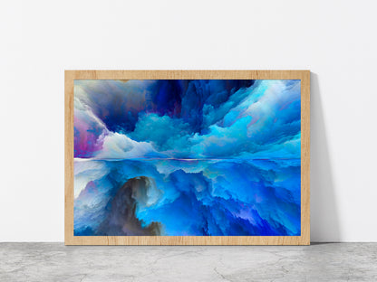 Blue Mixed Abstract Cloud Glass Framed Wall Art, Ready to Hang Quality Print Without White Border Oak