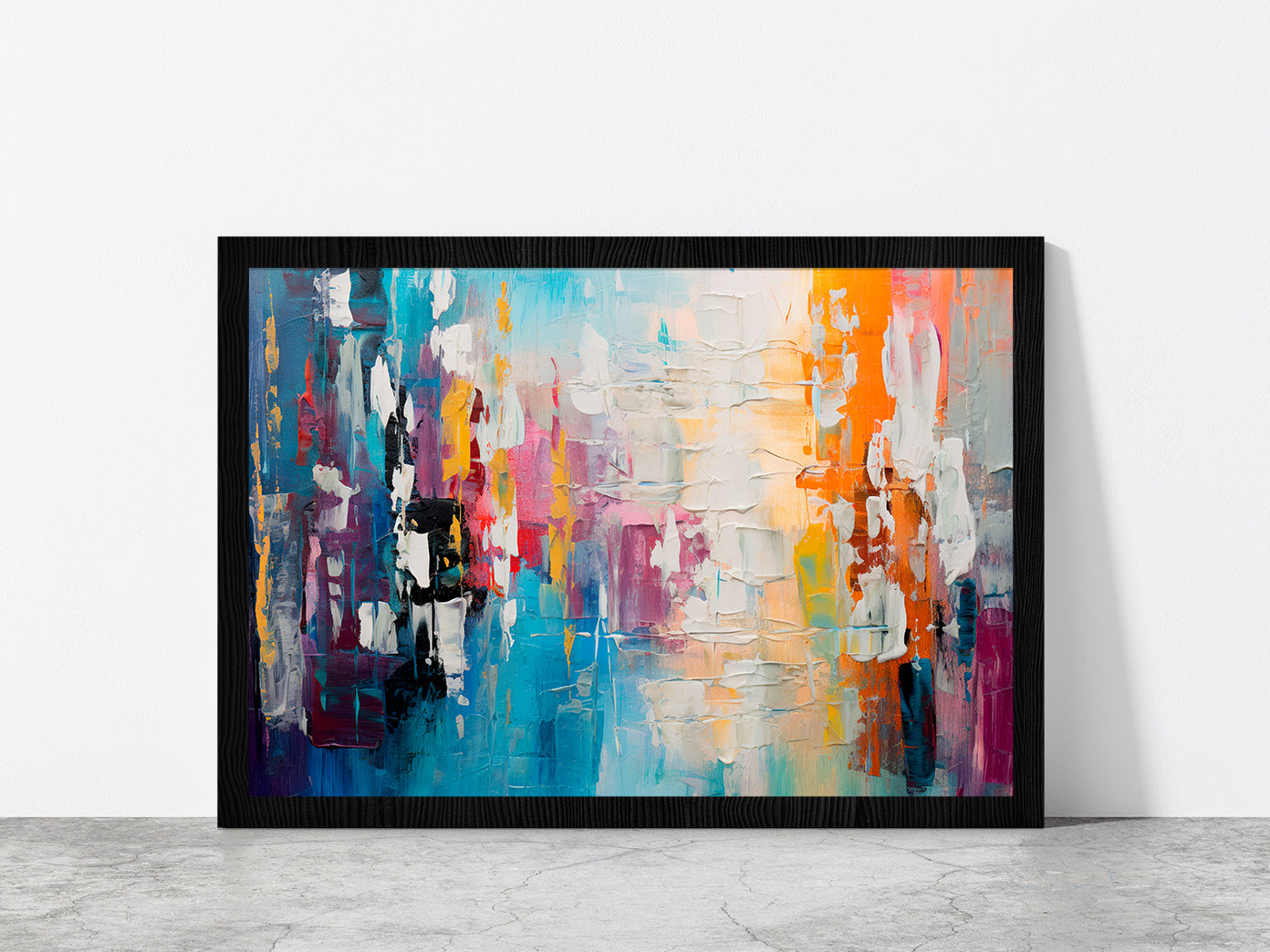 Abstract Colorful Chaotic Blend Of Acrylic Glass Framed Wall Art, Ready to Hang Quality Print Without White Border Black