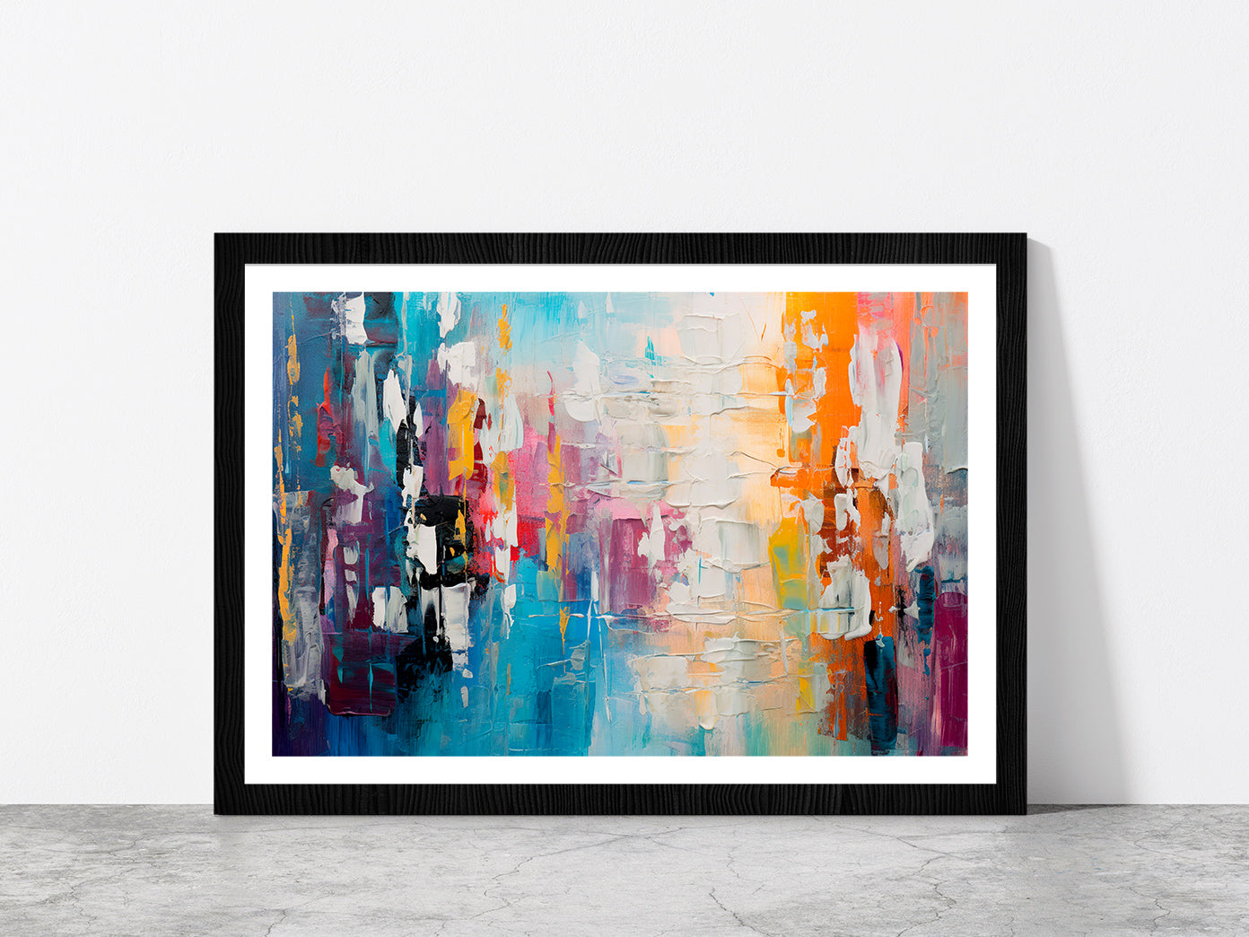 Abstract Colorful Chaotic Blend Of Acrylic Glass Framed Wall Art, Ready to Hang Quality Print With White Border Black