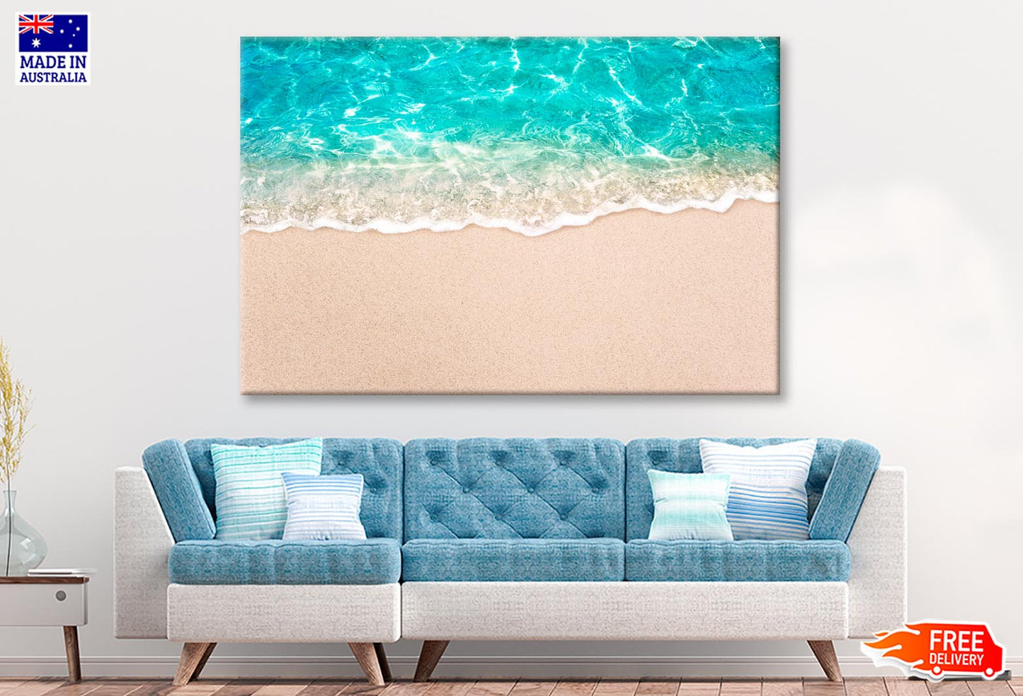 Soft Blue Ocean Wave or Clear Sea on Clean Sandy Beach Wall Art Decor 100% Australian Made