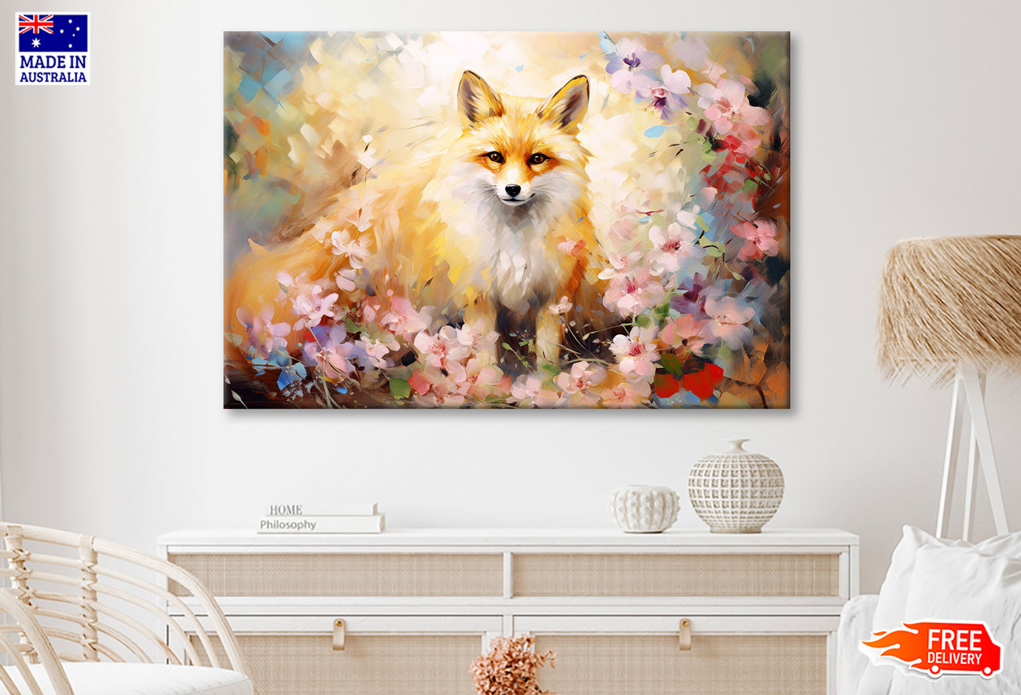 Fox in Blossom Flowers Abstract Oil Painting Wall Art Limited Edition High Quality Print