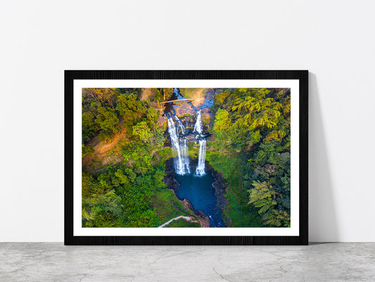 Gneuang Waterfall In Deep Forest Glass Framed Wall Art, Ready to Hang Quality Print With White Border Black