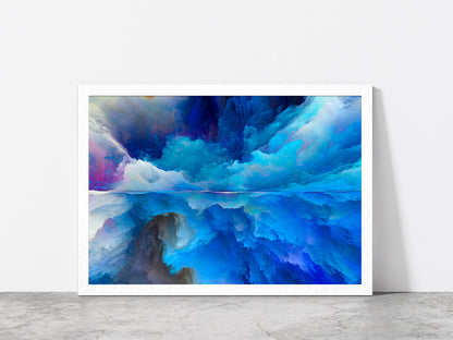 Blue Mixed Abstract Cloud Glass Framed Wall Art, Ready to Hang Quality Print Without White Border White