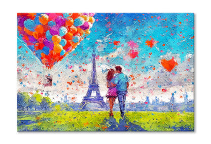 Young Couple In Love Enjoying Eiffel Tower In Paris Wall Art Limited Edition High Quality Print