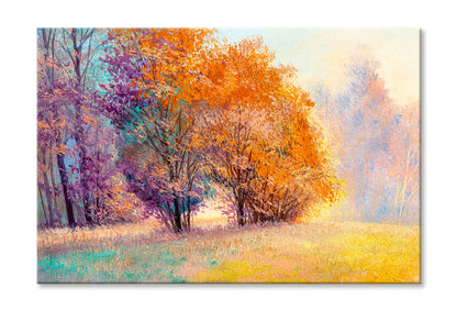 Autumn Forest With Orange Leaves Trees Oil Painting Wall Art Limited Edition High Quality Print Stretched Canvas None