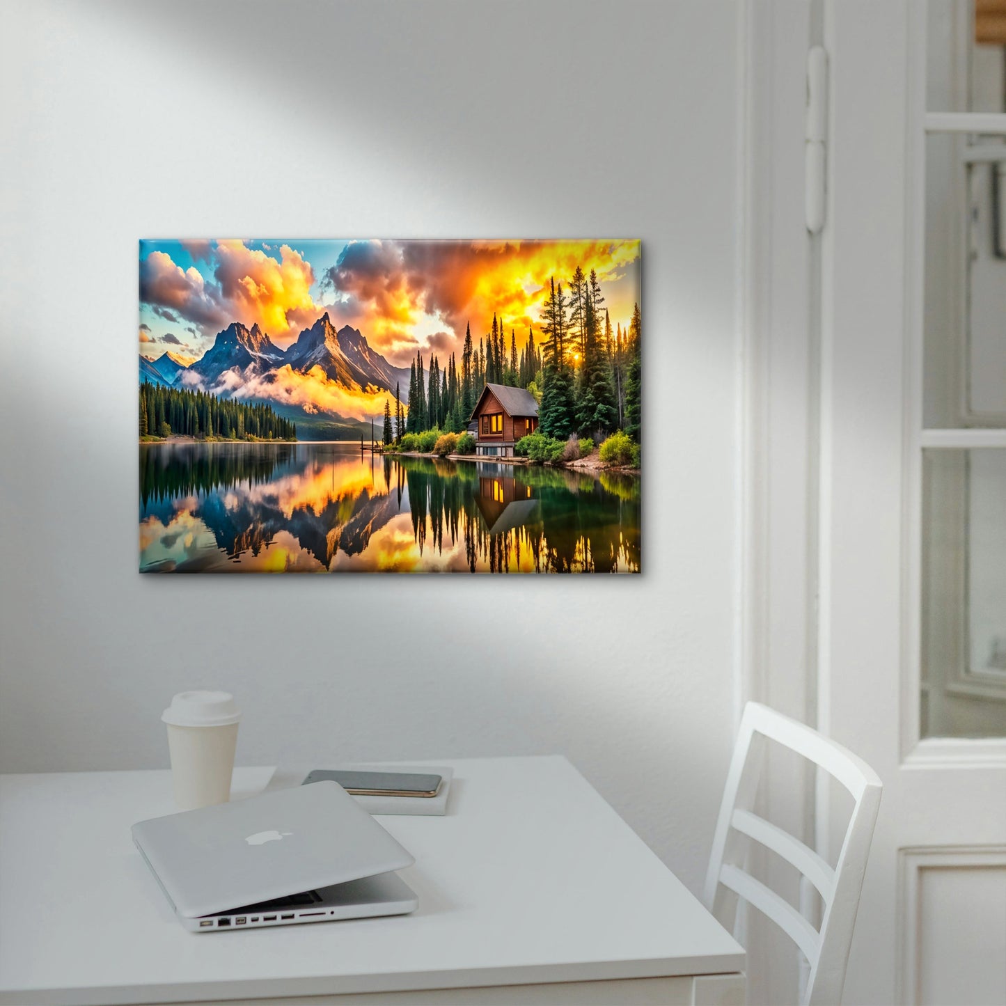 Golden Hour Sky Lake Wooden House Wall Art Decor 100% Australian Made