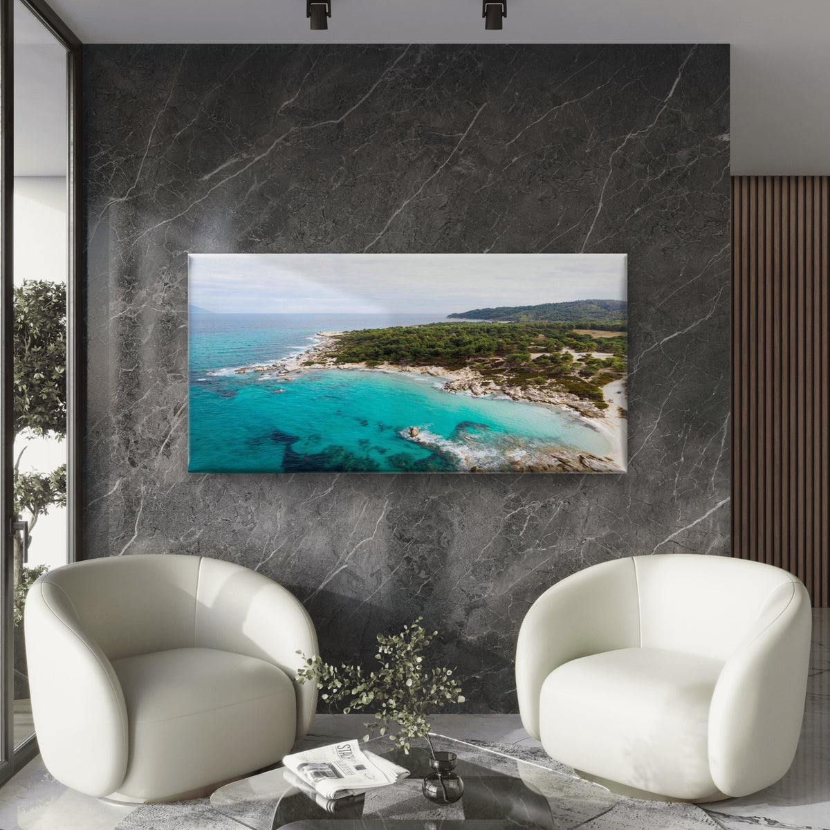 Aegean Sea Coast Wall Art Canvas Office Home Room Framed 120x60cm