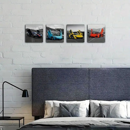 4pcs  Colorful Sports Car  Wall Art Canvas Framed