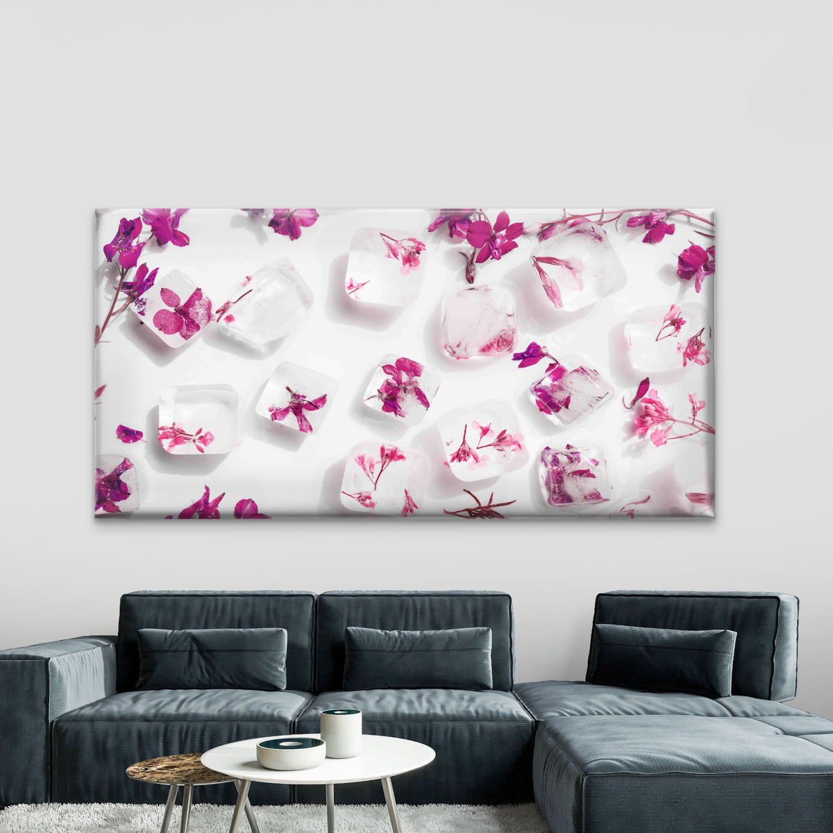 Floral Ice Cube Tray Wall Art Canvas Office Home Room Framed 120x60cm