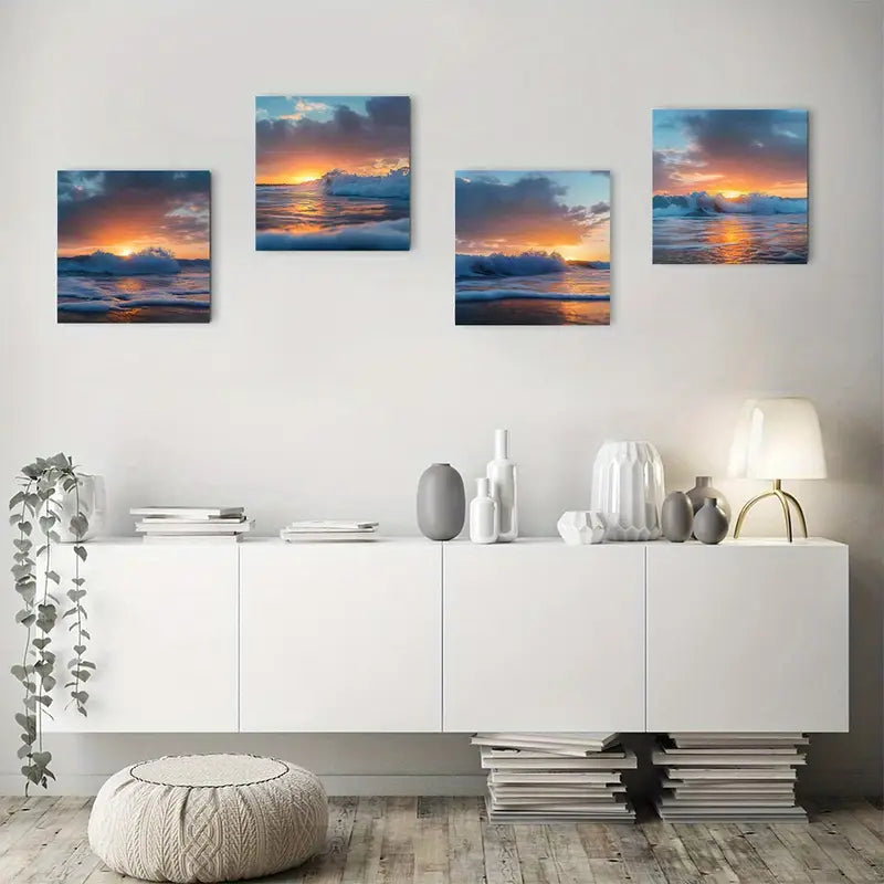 4pcs Sunset Sk Elegant Modern Wall Art Canvas Framed