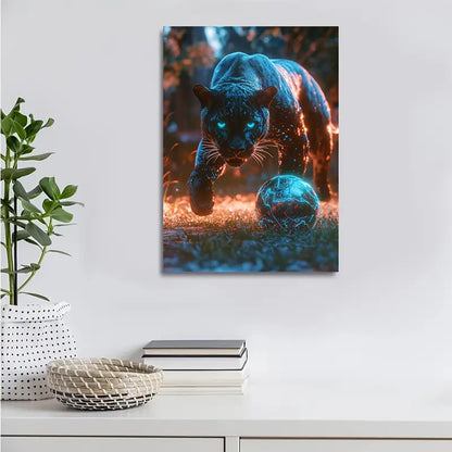 Striking Panther Playing with Glowing  40x60cm Metal Print Ready to Hang