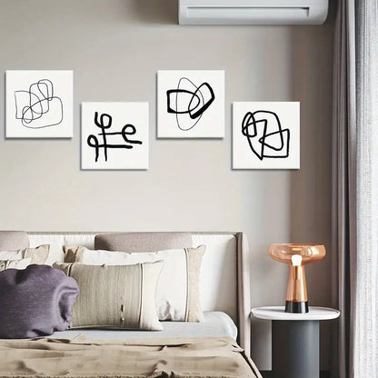 4pcs Black Lines Wall Art, Geometry Canvas Wall Art Canvas Framed