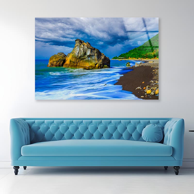 Two Big Stone with Salt in the Sea Acrylic Glass Print Tempered Glass Wall Art 100% Made in Australia Ready to Hang