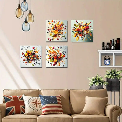 4pcs Fruit Splas Picture Wall Art Canvas Framed