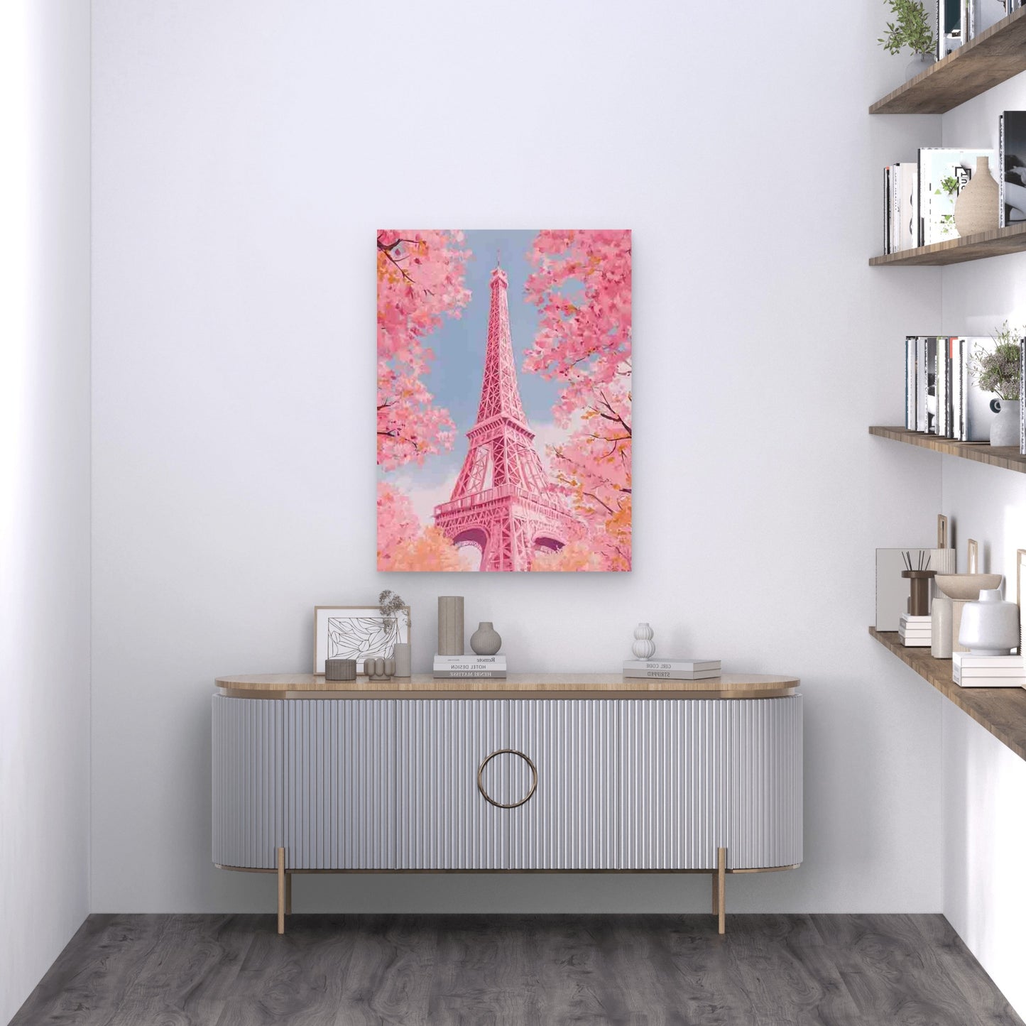 Pink Pastel Eiffel Tower Painting 60x90cm Metal Print Ready to Hang