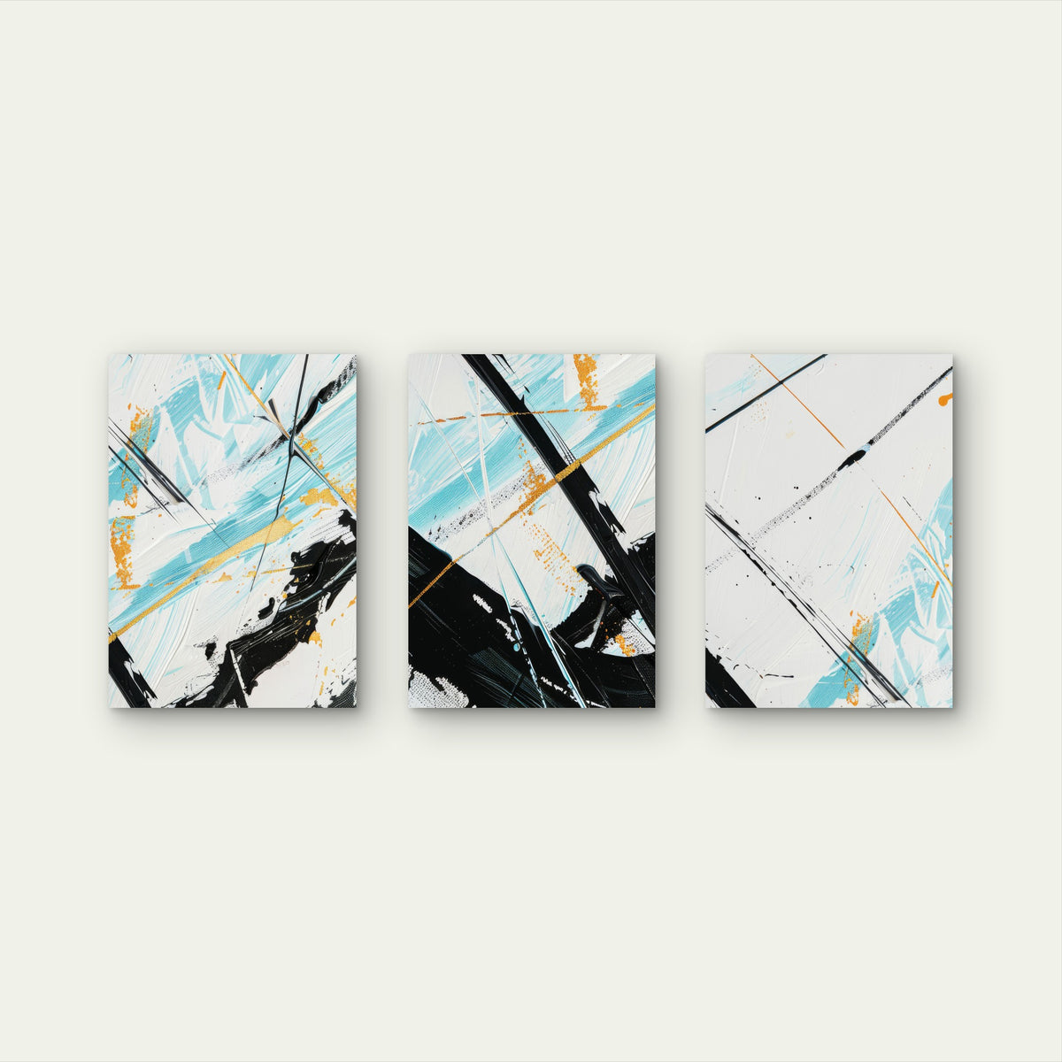 3pcs Modern Abstract Teal Black Gold Brush Wall Art Set Canvas Framed 40x60cm - High Quality Print 100% Australian Made Wall Canvas Ready to Hang