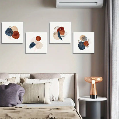 4pcs Deep Blue Color Block   Wall Art Canvas Framed