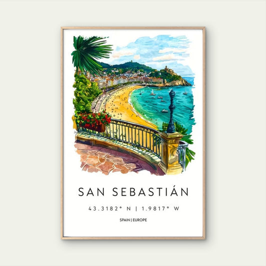 San Sebastian Spain Europe Beach Town Travel Poster Print Wall Art