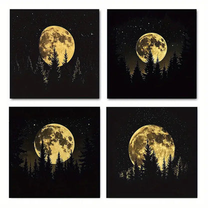 4pcs Serene Night Sky & Pine Tree PT  Wall Art Canvas Framed