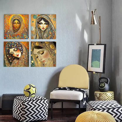 4pcs Vibrant Colorful Modern Prints with Intric  Wall Art Canvas Framed